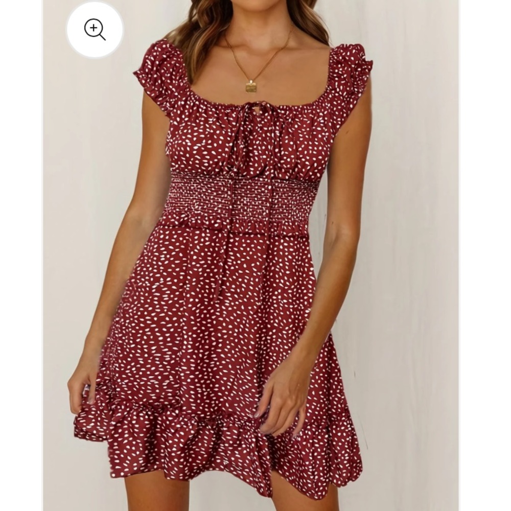 Maroon and White Patterned Mini Dress